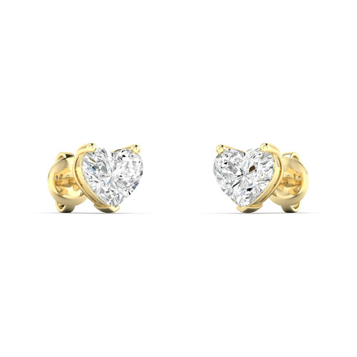 14 Karat Lab Grown Heart-Shape Prong Set Diamond Earrings(F+Color+VS+Clarity)