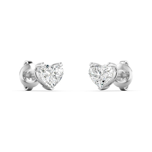 14 Karat Lab Grown Heart-Shape 4 Prong Diamond Earring(F+Color-VS+Clarity)