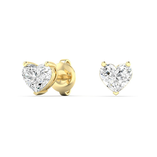 14 Karat Lab Grown Heart-Shape 4 Prong Diamond Earring(F+Color-VS+Clarity)