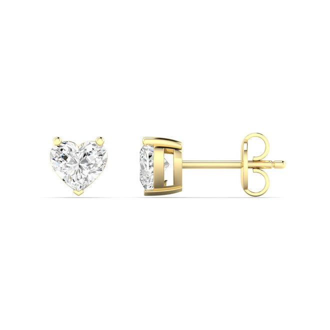 14 Karat Lab Grown Heart-Shape Prong Set Diamond Earrings(F+Color+VS+Clarity)