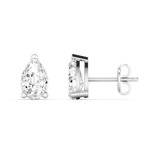 14 Karat Lab Grown Pear-Shape 4 Prong Diamond Earring(F+Color-VS+Clarity)