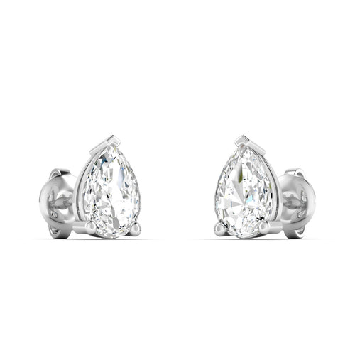 14 Karat Lab Grown Pear-Shape 4 Prong Diamond Earring(F+Color-VS+Clarity)