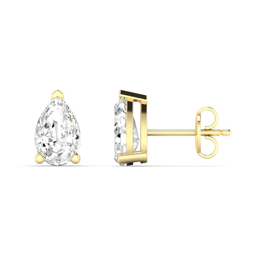 14 Karat Lab Grown Pear-Shape 4 Prong Diamond Earring(F+Color-VS+Clarity)