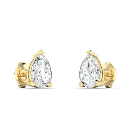 14 Karat Lab Grown Pear-Shape 4 Prong Diamond Earring(F+Color-VS+Clarity)