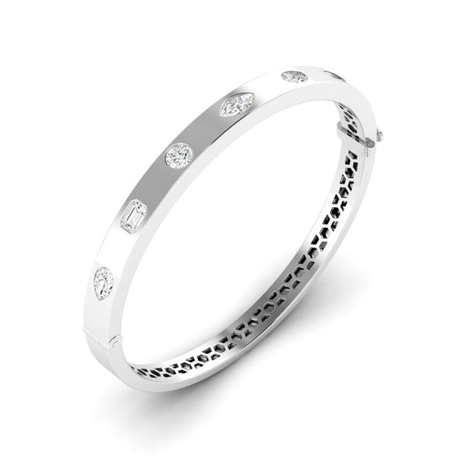 14 Karat Gold Multi-Shaped Lab Grown Diamond Bangle Bracelet with Two Carats Total Weight F color -VS
