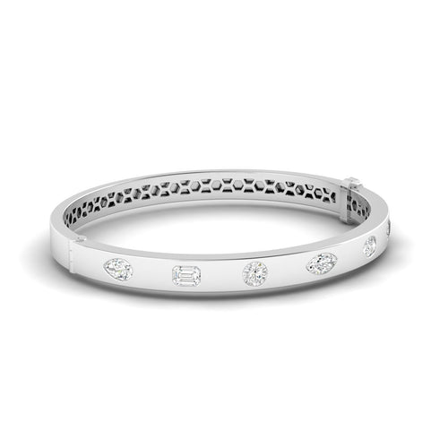 14 Karat Gold Multi-Shaped Lab Grown Diamond Bangle Bracelet with Two Carats Total Weight F color -VS