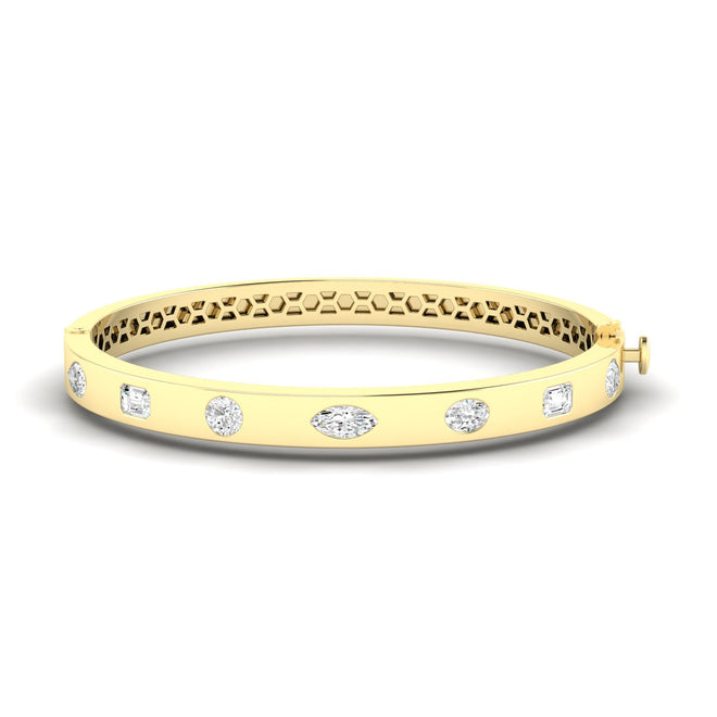 14 Karat Gold Multi-Shaped Lab Grown Diamond Bangle Bracelet with Two Carats Total Weight F color -VS