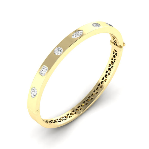 14 Karat Gold Multi-Shaped Lab Grown Diamond Bangle Bracelet with Two Carats Total Weight F color -VS