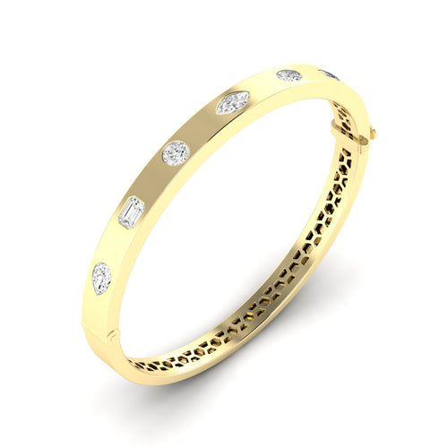 14 Karat Gold Multi-Shaped Lab Grown Diamond Bangle Bracelet with Two Carats Total Weight F color -VS - Paul Nudelman Jewellers