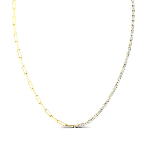 Half Tennis Lab Grown Diamond Necklace with Paper Clip Chain (4.00 Total Carat weight F+ Color VS+ Clarity)