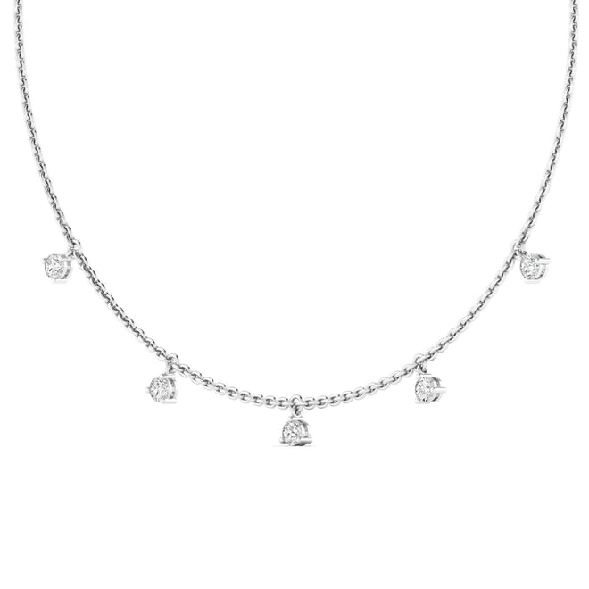 Lab Grown Round Diamond Droplet Necklace (1.00 Total Carat Weight F+Color VS+Clarity)