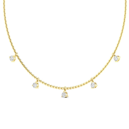 14 Karat Round Lab Grown Diamond Droplet Necklace (1.00 Total Carat Weight F+Color VS+Clarity)