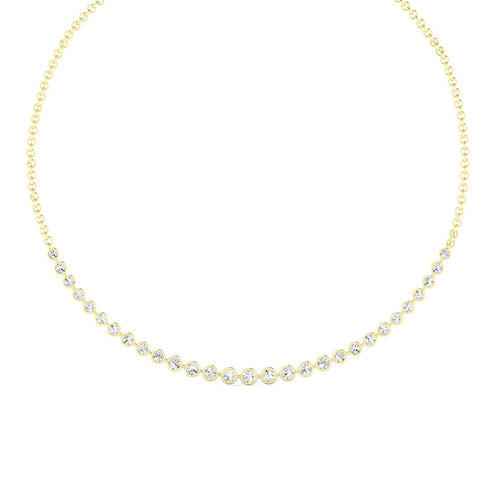 14K Graduated Mini Bezel Set Lab Grown Diamond Tennis Necklace(2.00 Total Carat Weight F+ Color-VS+Clarity)