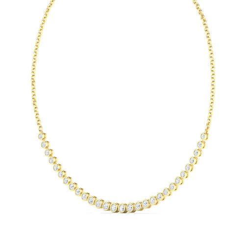 14K Graduated Mini Bezel Set Lab Grown Diamond Tennis Necklace(2.00 Total Carat Weight F+ Color-VS+Clarity)