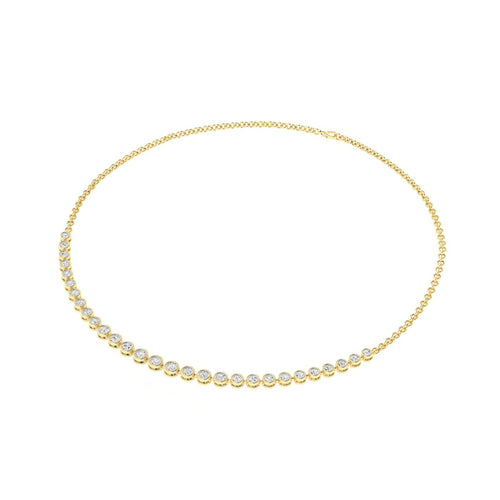 14K Graduated Mini Bezel Set Lab Grown Diamond Tennis Necklace(2.00 Total Carat Weight F+ Color-VS+Clarity)