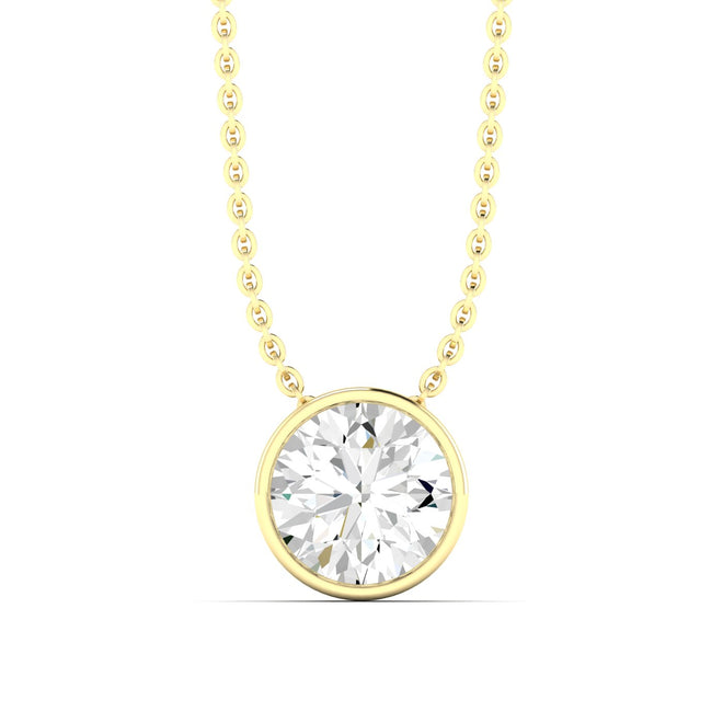 Lab Grown Bezel Set Round Diamond Necklace(F+ Color- VS+ Clarity)