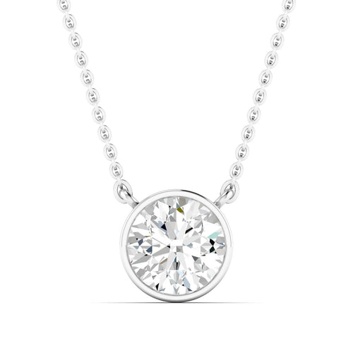 Lab Grown Bezel Set Round Diamond Necklace(F+ Color- VS+ Clarity)