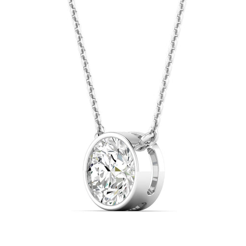 Lab Grown Bezel Set Round Diamond Necklace(F+ Color- VS+ Clarity)