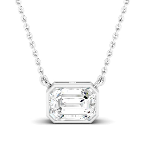 14 Karat Gold Bezel Set  Emerald Cut Lab Grown Diamond  Necklace (F+ Color VS+Clarity) - Paul Nudelman Jewellers