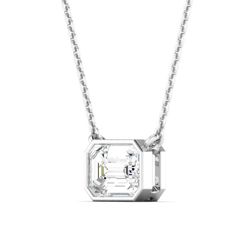14 Karat Gold Bezel Set  Emerald Cut Lab Grown Diamond  Necklace (F+ Color VS+Clarity) - Paul Nudelman Jewellers