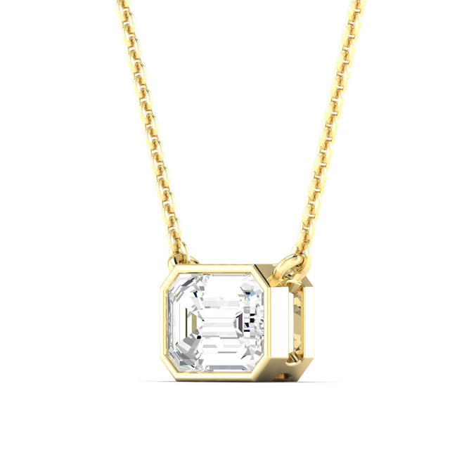 14 Karat Gold Bezel Set  Emerald Cut Lab Grown Diamond  Necklace (F+ Color VS+Clarity)