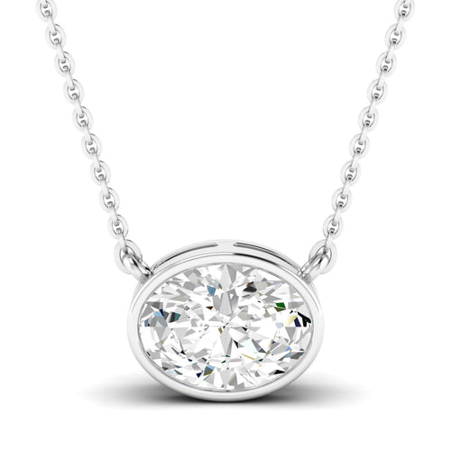 Lab Grown Bezel Set Oval Diamond Necklace (F+ Color- VS+ Clarity)