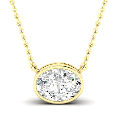 Lab Grown Bezel Set Oval Diamond Necklace (F+ Color- VS+ Clarity)