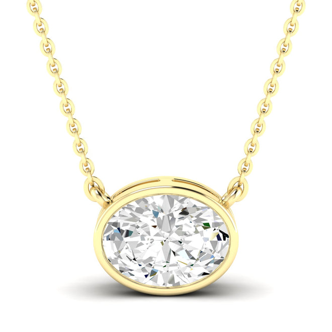 Lab Grown Bezel Set Oval Diamond Necklace (F+ Color- VS+ Clarity)