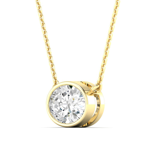 14 Karat Gold Bezel Set Oval Lab Grown Diamond Necklace(F+ Color- VS+ Clarity)