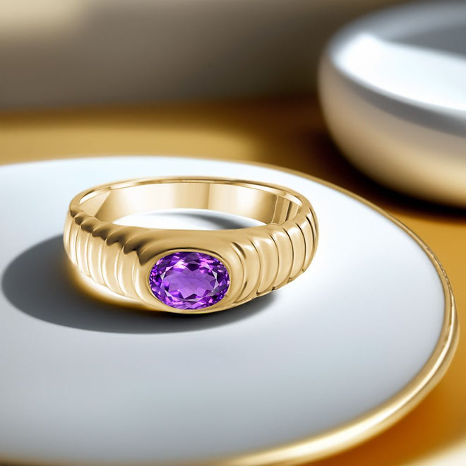14 karat Yellow Gold Ring With Oval Amethyst