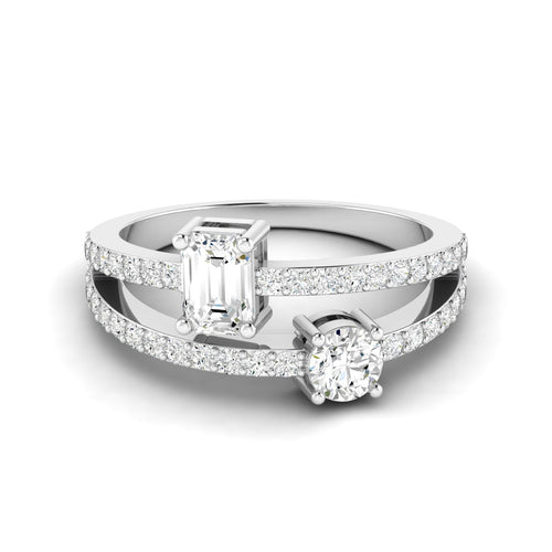 Lab Grown Two-Stone Open Diamond Ring (1.00 Carats Total Weight F-color VS Clarity)