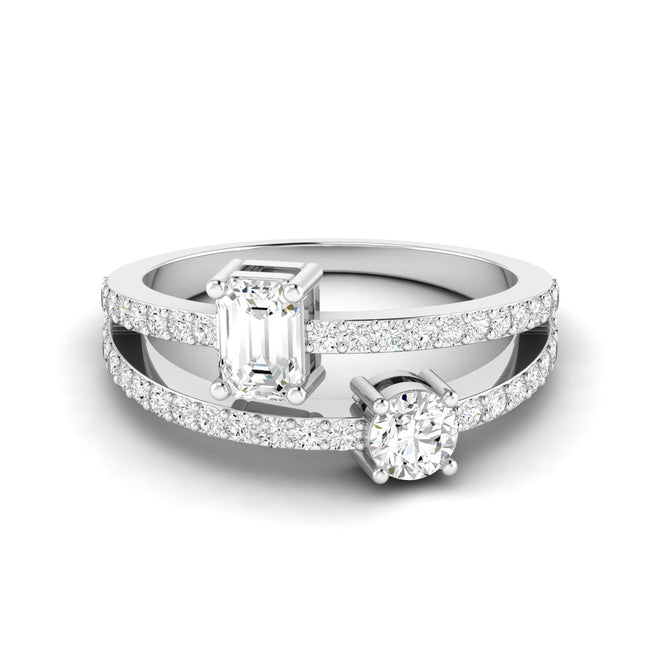 Lab Grown Two-Stone Open Diamond Ring (1.00 Carats Total Weight F-color VS Clarity)