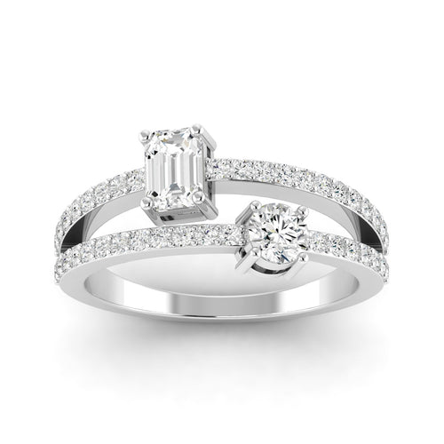 Lab Grown Two-Stone Open Diamond Ring (1.00 Carats Total Weight F-color VS Clarity)