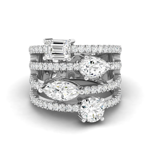 Lab Grown Four Row Diamond Multi Shape Ring (3.00 Total Carat Weight F+ Color-VS+ Clarity)