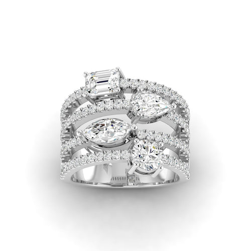 Lab Grown Four Row Diamond Multi Shape Ring (3.00 Total Carat Weight F+ Color-VS+ Clarity)