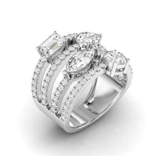Lab Grown Four Row Diamond Multi Shape Ring (3.00 Total Carat Weight F+ Color-VS+ Clarity)