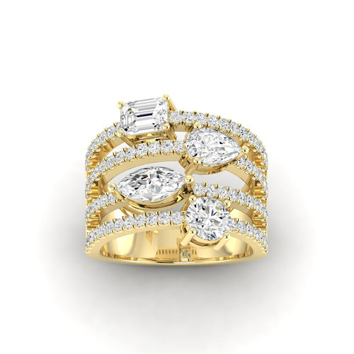 Lab Grown Four Row Diamond Multi Shape Ring (3.00 Total Carat Weight F+ Color-VS+ Clarity)