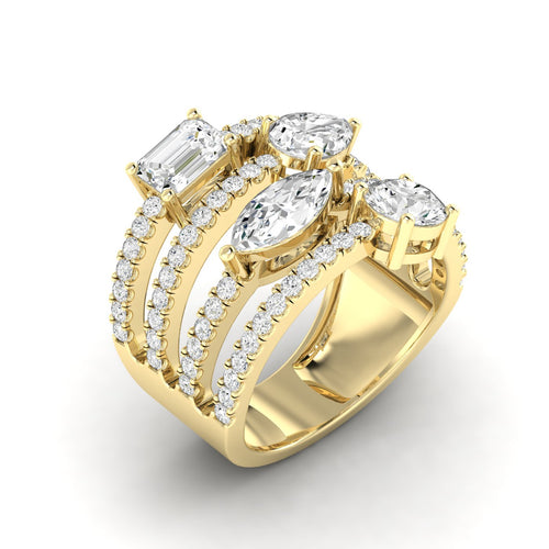 Lab Grown Four Row Diamond Multi Shape Ring (3.00 Total Carat Weight F+ Color-VS+ Clarity)