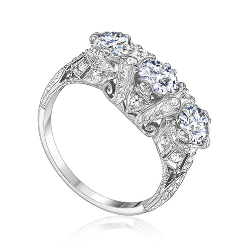 Estate Platinum Vintage Three-Stone Diamond Ring