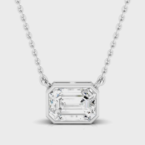 Lab Grown Bezel Set  Emerald Cut Diamond  Necklace (F+ Color VS+Clarity)