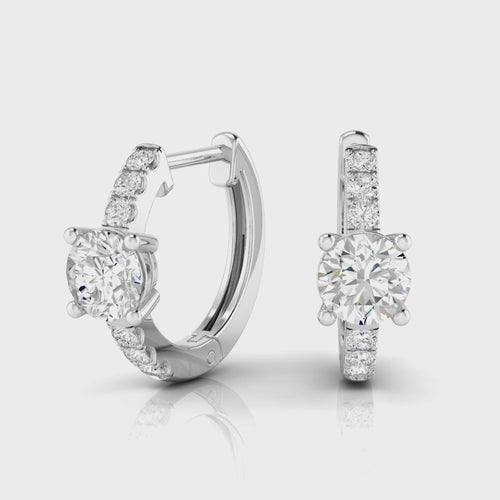 14 Karat Lab Grown Diamond Huggy Earring with Round Center (.70 Total Carat Weight F+Color VS+Clarity)