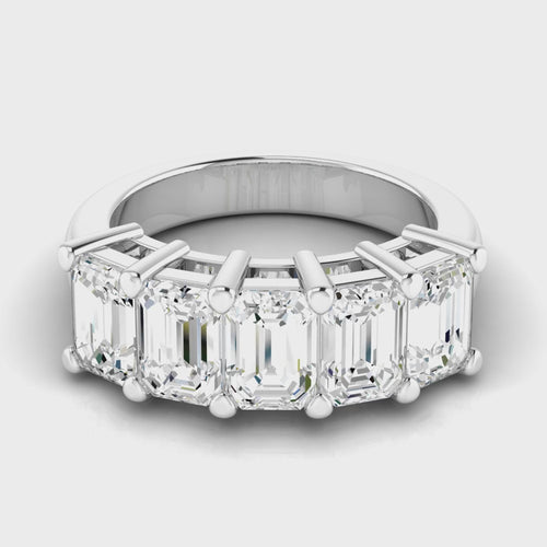 14 Karat Lab Grown Emerald-Cut 7-Stone Ring (3.50 Total Carat Weight F+Color-VS+Clarity)