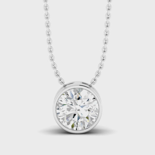 Lab Grown Bezel Set Round Diamond Necklace(F+ Color- VS+ Clarity)