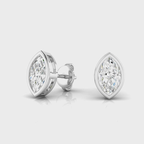 Lab Grown Bezel Set Marquise Cut Diamond Studs (1.00 Total Carat Weight F+Color - VS+Clarity)