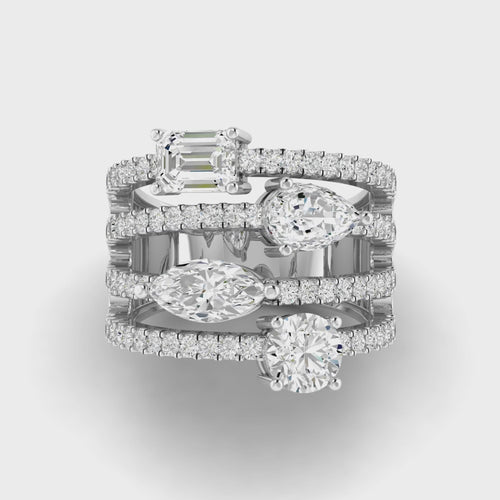 Lab Grown Four Row Diamond Multi Shape Ring (3.00 Total Carat Weight F+ Color-VS+ Clarity)