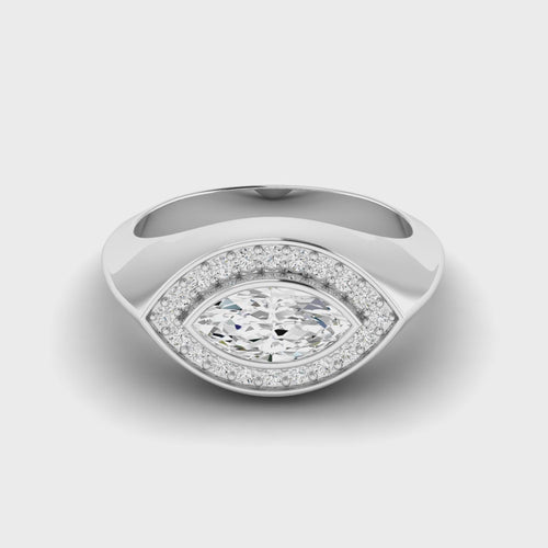14 Karat Lab Grown Diamond Marquis Signet Pinky Ring (.65 points Total Carat Weight F+ Color VS Clarity)