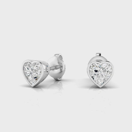 Lab Grown Bezel Set Heart Shape  Diamond Studs ( 0.50 Total Carat Weight F+ Color- VS+ Clarity)