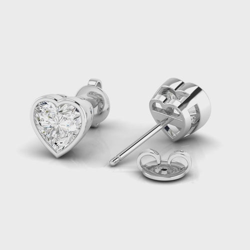 Lab Grown Bezel Set Heart Shape Diamond Studs ( 1.00 Total Carat Weight F+ Color- VS+ Clarity)