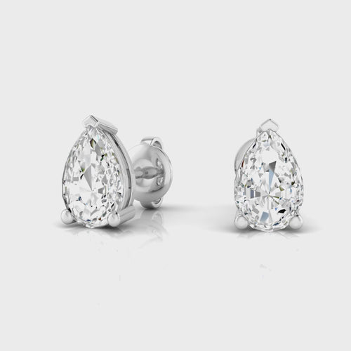 14 Karat Lab Grown Pear-Shape 4 Prong Diamond Earring(F+Color-VS+Clarity)