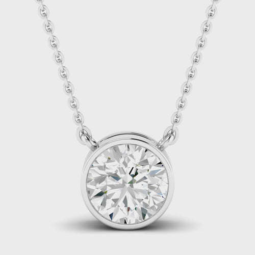 Lab Grown Bezel Set Round Diamond Necklace(F+ Color- VS+ Clarity)